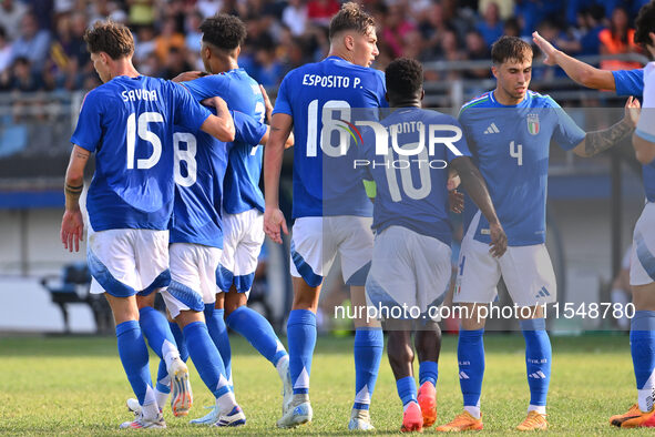 Edoardo Bove (ITA) celebrates after scoring the goal of 1-0 during the UEFA U21 Euro 2025 Qualifier match between Italy and San Marino at th...