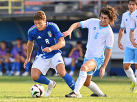 Edoardo Bove (ITA) and Mattia Sancisi (SMR) during the UEFA U21 Euro 2025 Qualifier match between Italy and San Marino at the Domenico Franc...