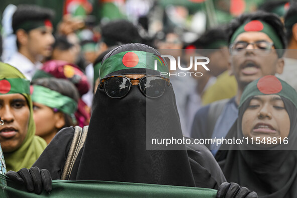 The Anti-Discrimination Student and other activist movements hold the 'Shahidi March' program at Dhaka University in Dhaka, Bangladesh, on S...