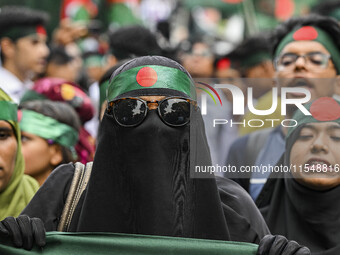 The Anti-Discrimination Student and other activist movements hold the 'Shahidi March' program at Dhaka University in Dhaka, Bangladesh, on S...