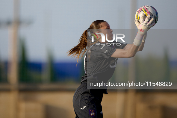 Aude Waldbillig, goalkeeper of Anderlecht, is in action during the UEFA Women's Champions League First qualifying round, Semi-finals CP-Grou...