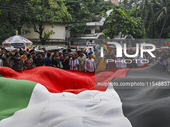 The Anti-Discrimination Student and other activist movements hold the 'Shahidi March' program at Dhaka University in Dhaka, Bangladesh, on S...