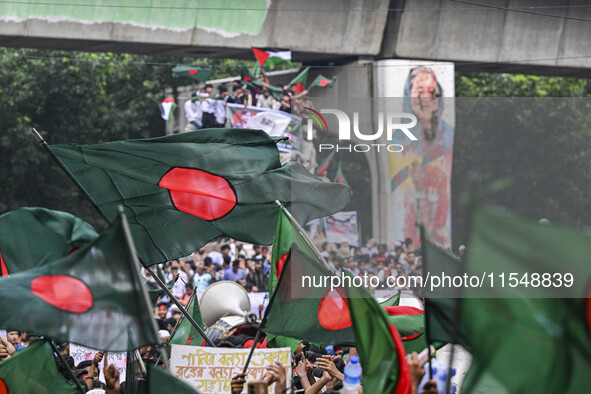 The Anti-Discrimination Student and other activist movements hold the 'Shahidi March' program at Dhaka University in Dhaka, Bangladesh, on S...