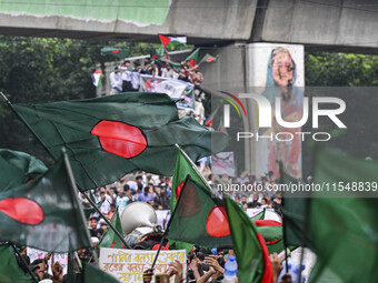 The Anti-Discrimination Student and other activist movements hold the 'Shahidi March' program at Dhaka University in Dhaka, Bangladesh, on S...