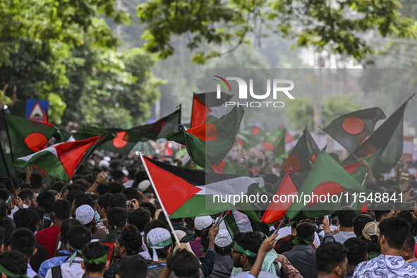 The Anti-Discrimination Student and other activist movements hold the 'Shahidi March' program at Dhaka University in Dhaka, Bangladesh, on S...