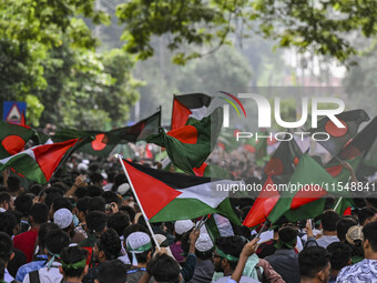 The Anti-Discrimination Student and other activist movements hold the 'Shahidi March' program at Dhaka University in Dhaka, Bangladesh, on S...