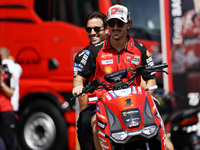 Francesco Bagnaia of Italy and Ducati Lenovo Team drives on the paddock during the preview of the MotoGP of San Marino at Misano World Circu...