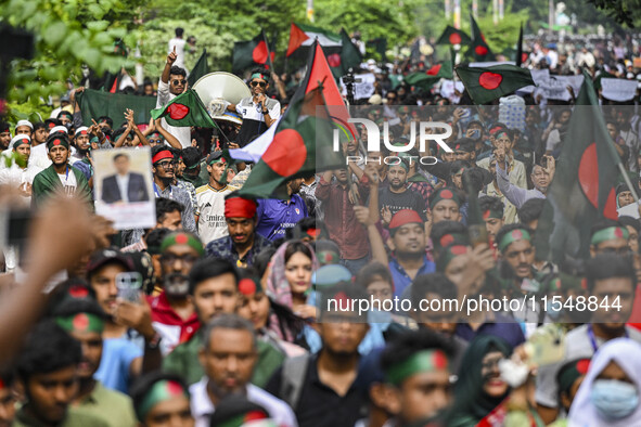 The Anti-Discrimination Student and other activist movements hold the 'Shahidi March' program at Dhaka University in Dhaka, Bangladesh, on S...