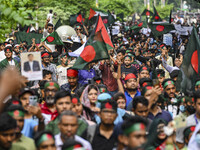 The Anti-Discrimination Student and other activist movements hold the 'Shahidi March' program at Dhaka University in Dhaka, Bangladesh, on S...