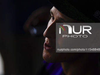 Fabio Quartararo of France and Monster Energy Yamaha MotoGP looks on during the presentation press conference of the MotoGP of San Marino at...