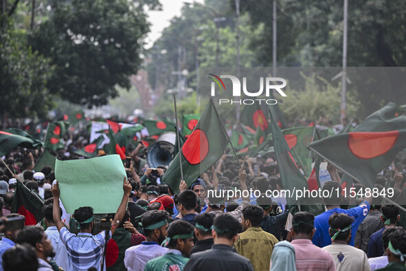 The Anti-Discrimination Student and other activist movements hold the 'Shahidi March' program at Dhaka University in Dhaka, Bangladesh, on S...