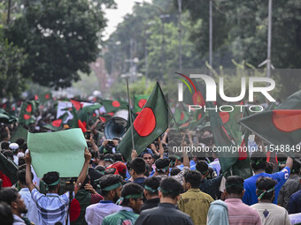 The Anti-Discrimination Student and other activist movements hold the 'Shahidi March' program at Dhaka University in Dhaka, Bangladesh, on S...