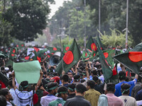 The Anti-Discrimination Student and other activist movements hold the 'Shahidi March' program at Dhaka University in Dhaka, Bangladesh, on S...