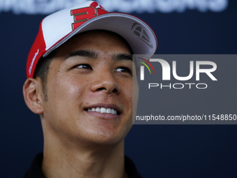 Takaaki Nakagami of Japan and LCR Honda looks on during the presentation press conference of the MotoGP of San Marino at Misano World Circui...