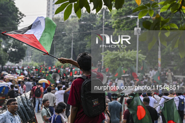 The Anti-Discrimination Student and other activist movements hold the 'Shahidi March' program at Dhaka University in Dhaka, Bangladesh, on S...