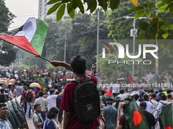 The Anti-Discrimination Student and other activist movements hold the 'Shahidi March' program at Dhaka University in Dhaka, Bangladesh, on S...