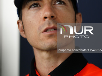 Maverick Vinales of Spain and Aprilia Racing looks on during the presentation press conference of the MotoGP of San Marino at Misano World C...