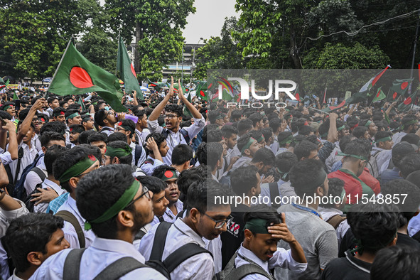 The Anti-Discrimination Student and other activist movements hold the 'Shahidi March' program at Dhaka University in Dhaka, Bangladesh, on S...