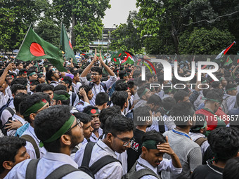 The Anti-Discrimination Student and other activist movements hold the 'Shahidi March' program at Dhaka University in Dhaka, Bangladesh, on S...