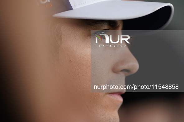 Maverick Vinales of Spain and Aprilia Racing looks on during the presentation press conference of the MotoGP of San Marino at Misano World C...