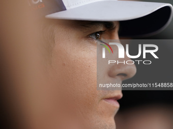 Maverick Vinales of Spain and Aprilia Racing looks on during the presentation press conference of the MotoGP of San Marino at Misano World C...