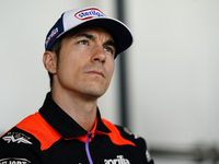 Maverick Vinales of Spain and Aprilia Racing looks on during the presentation press conference of the MotoGP of San Marino at Misano World C...