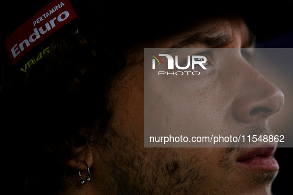 Marco Bezzecchi of Italy and the Pertamina Enduro VR46 Racing Team look on during the presentation press conference of the MotoGP of San Mar...