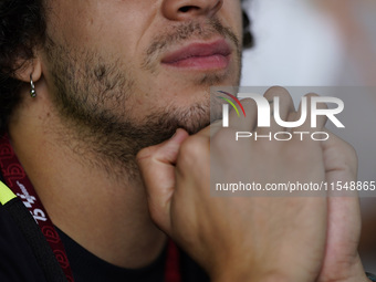 Marco Bezzecchi of Italy and the Pertamina Enduro VR46 Racing Team look on during the presentation press conference of the MotoGP of San Mar...