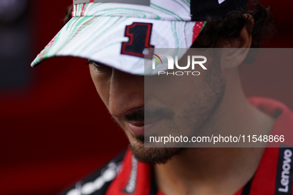 Francesco Bagnaia of Italy and Ducati Lenovo Team participates in a presentation press conference for the MotoGP of San Marino at Misano Wor...