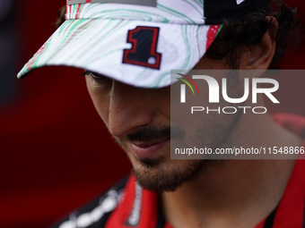 Francesco Bagnaia of Italy and Ducati Lenovo Team participates in a presentation press conference for the MotoGP of San Marino at Misano Wor...