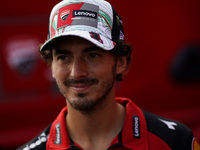 Francesco Bagnaia of Italy and Ducati Lenovo Team participates in a presentation press conference for the MotoGP of San Marino at Misano Wor...