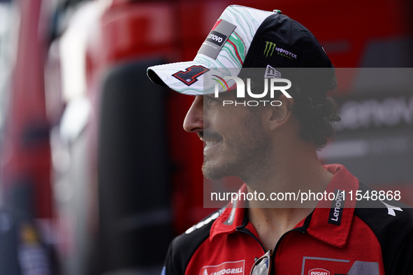 Francesco Bagnaia of Italy and Ducati Lenovo Team participates in a presentation press conference for the MotoGP of San Marino at Misano Wor...