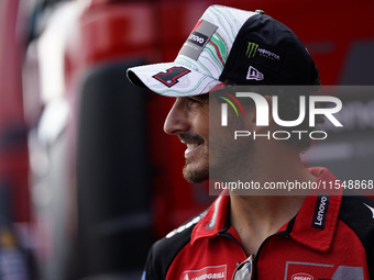 Francesco Bagnaia of Italy and Ducati Lenovo Team participates in a presentation press conference for the MotoGP of San Marino at Misano Wor...