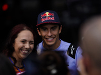 Marc Marquez of Spain and Gresini Racing MotoGP poses with fans during the preview of the MotoGP of San Marino at Misano World Circuit in Mi...