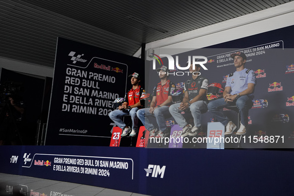 Enea Bastianini of Italy and Ducati Lenovo Team (L), Francesco Bagnaia of Italy and Ducati Lenovo Team (LC), Jorge Martin of Spain and Prima...