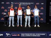 Enea Bastianini of Italy and Ducati Lenovo Team (L), Francesco Bagnaia of Italy and Ducati Lenovo Team (LC), Jorge Martin of Spain and Prima...