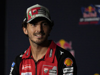 Francesco Bagnaia of Italy and Ducati Lenovo Team participates in a presentation press conference for the MotoGP of San Marino at Misano Wor...