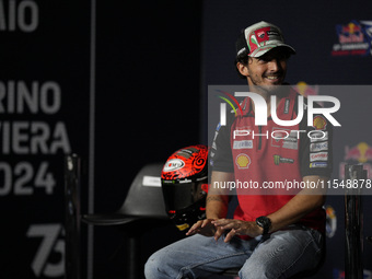 Francesco Bagnaia of Italy and Ducati Lenovo Team participates in a presentation press conference for the MotoGP of San Marino at Misano Wor...