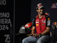 Francesco Bagnaia of Italy and Ducati Lenovo Team participates in a presentation press conference for the MotoGP of San Marino at Misano Wor...