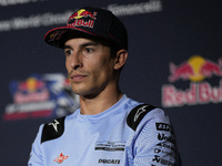 Marc Marquez of Spain and Gresini Racing MotoGP participates in a presentation press conference for the MotoGP of San Marino at Misano World...