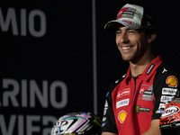 Enea Bastianini of Italy and Ducati Lenovo Team participates in the presentation press conference of the MotoGP of San Marino at Misano Worl...