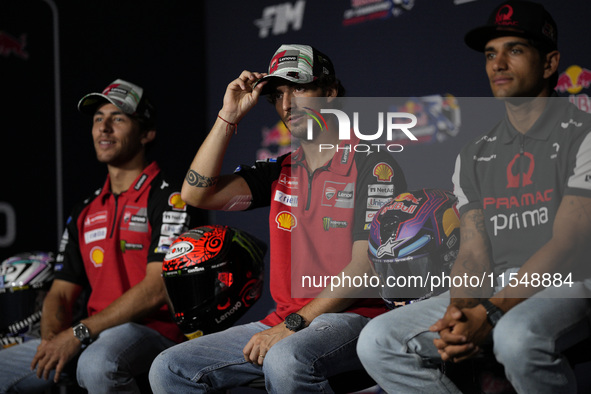 Francesco Bagnaia of Italy and Ducati Lenovo Team participates in a presentation press conference for the MotoGP of San Marino at Misano Wor...