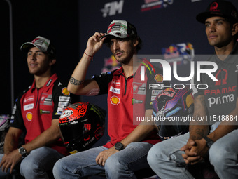 Francesco Bagnaia of Italy and Ducati Lenovo Team participates in a presentation press conference for the MotoGP of San Marino at Misano Wor...