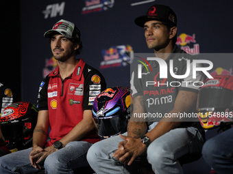 Francesco Bagnaia of Italy and Ducati Lenovo Team participates in a presentation press conference for the MotoGP of San Marino at Misano Wor...