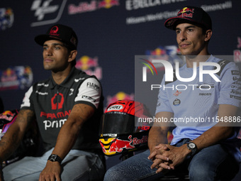 Marc Marquez of Spain and Gresini Racing MotoGP participates in a presentation press conference for the MotoGP of San Marino at Misano World...