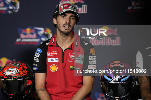 Francesco Bagnaia of Italy and Ducati Lenovo Team attends the presentation press conference of the MotoGP of San Marino at Misano World Circ...