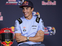 Marc Marquez of Spain and Gresini Racing MotoGP participates in a presentation press conference for the MotoGP of San Marino at Misano World...