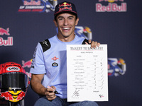 Marc Marquez of Spain and Gresini Racing MotoGP participates in a presentation press conference for the MotoGP of San Marino at Misano World...