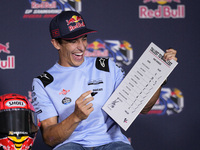 Marc Marquez of Spain and Gresini Racing MotoGP participates in a presentation press conference for the MotoGP of San Marino at Misano World...