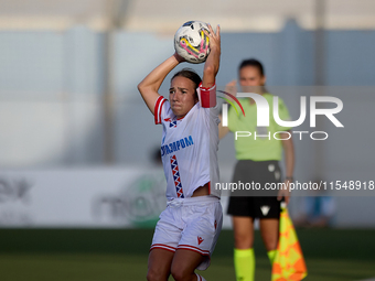 Tijana Djordevic, captain of Crvena Zvezda, is in action during the UEFA Women's Champions League First qualifying round, Semi-finals CP-Gro...